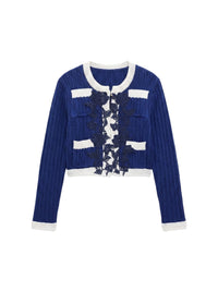 Cardigan en tweed - Blu & Avorio