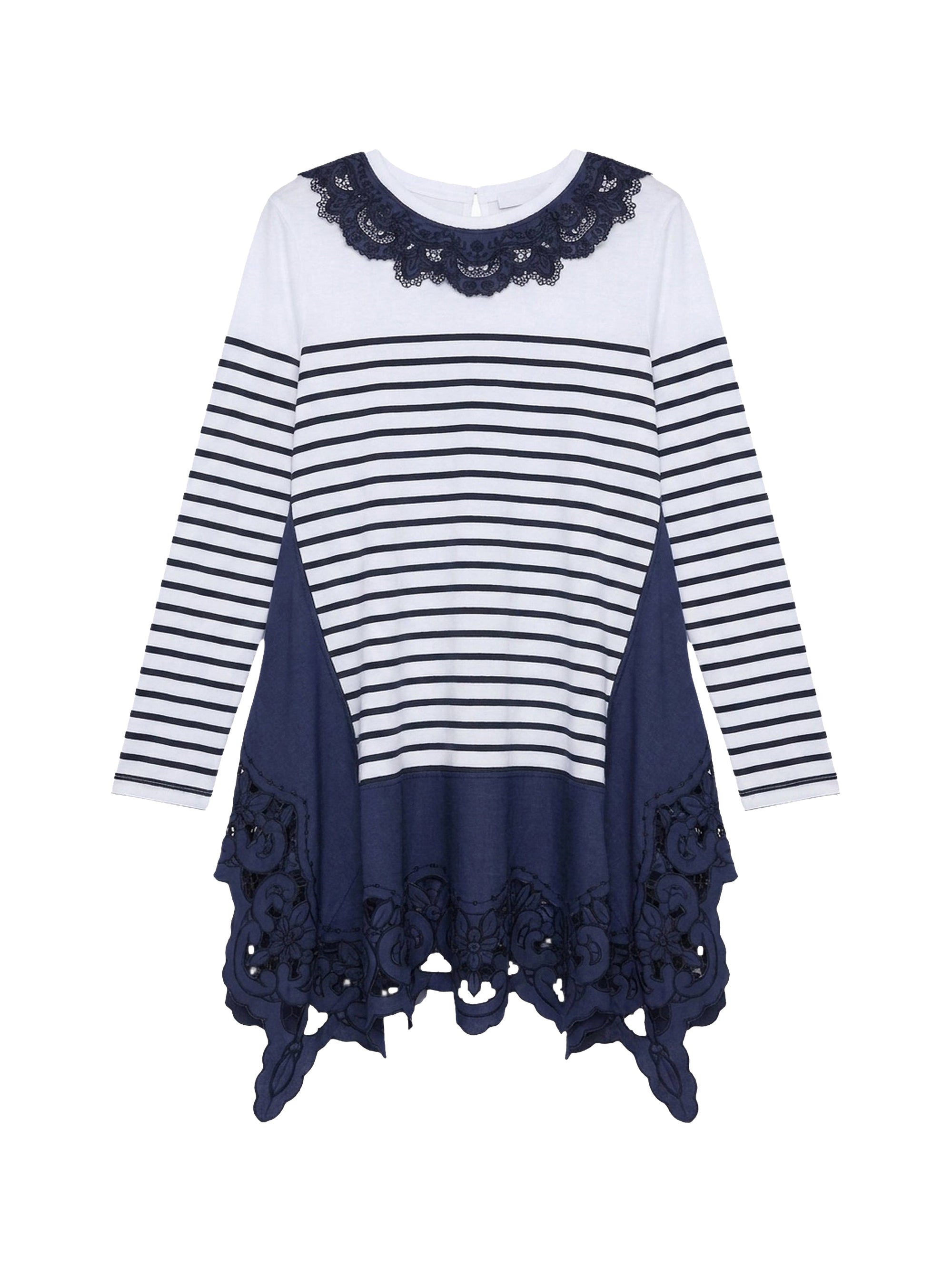 Robe en maille à rayures et détails macramé - Bianco & Blu