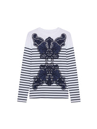 T-shirt tricoté manches longues à rayures - Bianco & Blu