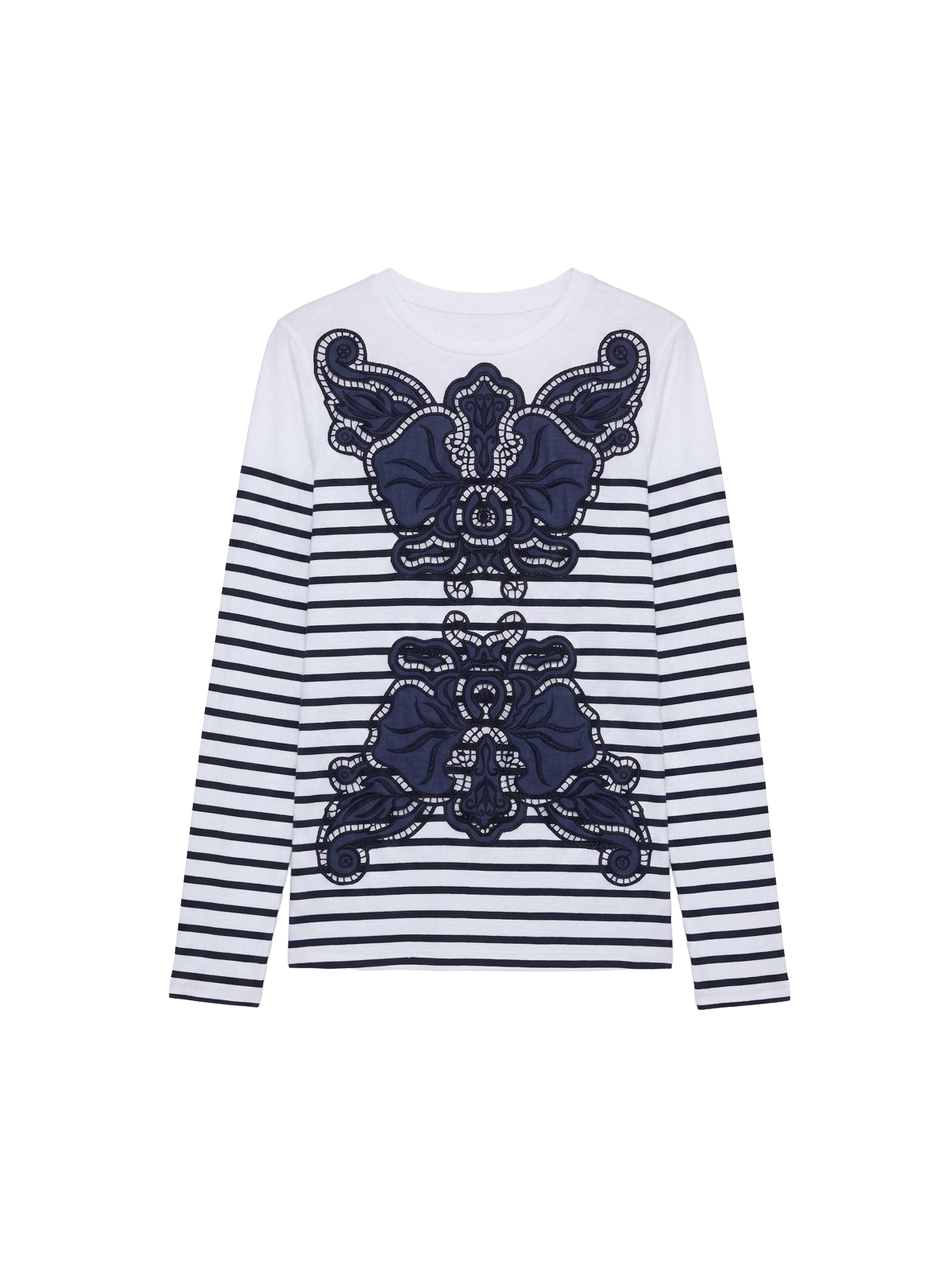 T-shirt tricoté manches longues à rayures - Bianco & Blu