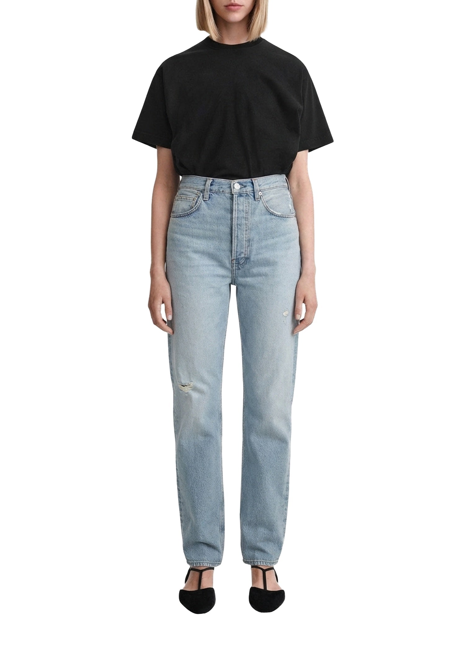 Jean coupe ample en coton biologique - Distressed Light Blue