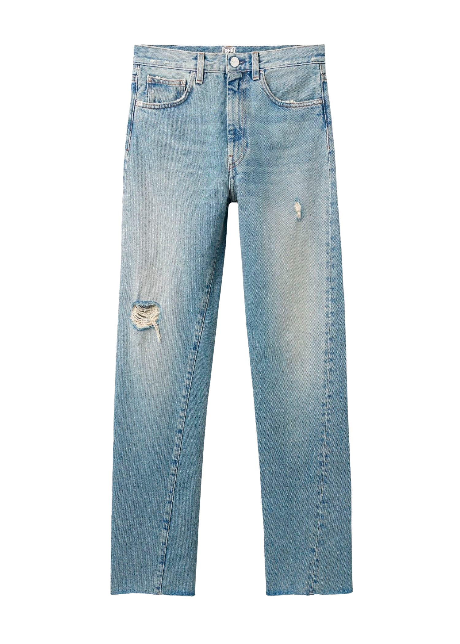 Pantalon coupe droite à coutures torsadées en denim - Distressed Light Blue