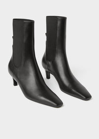MID HEELED BOOT, CALF LEATHER WITH ELASTIC AT SIDE