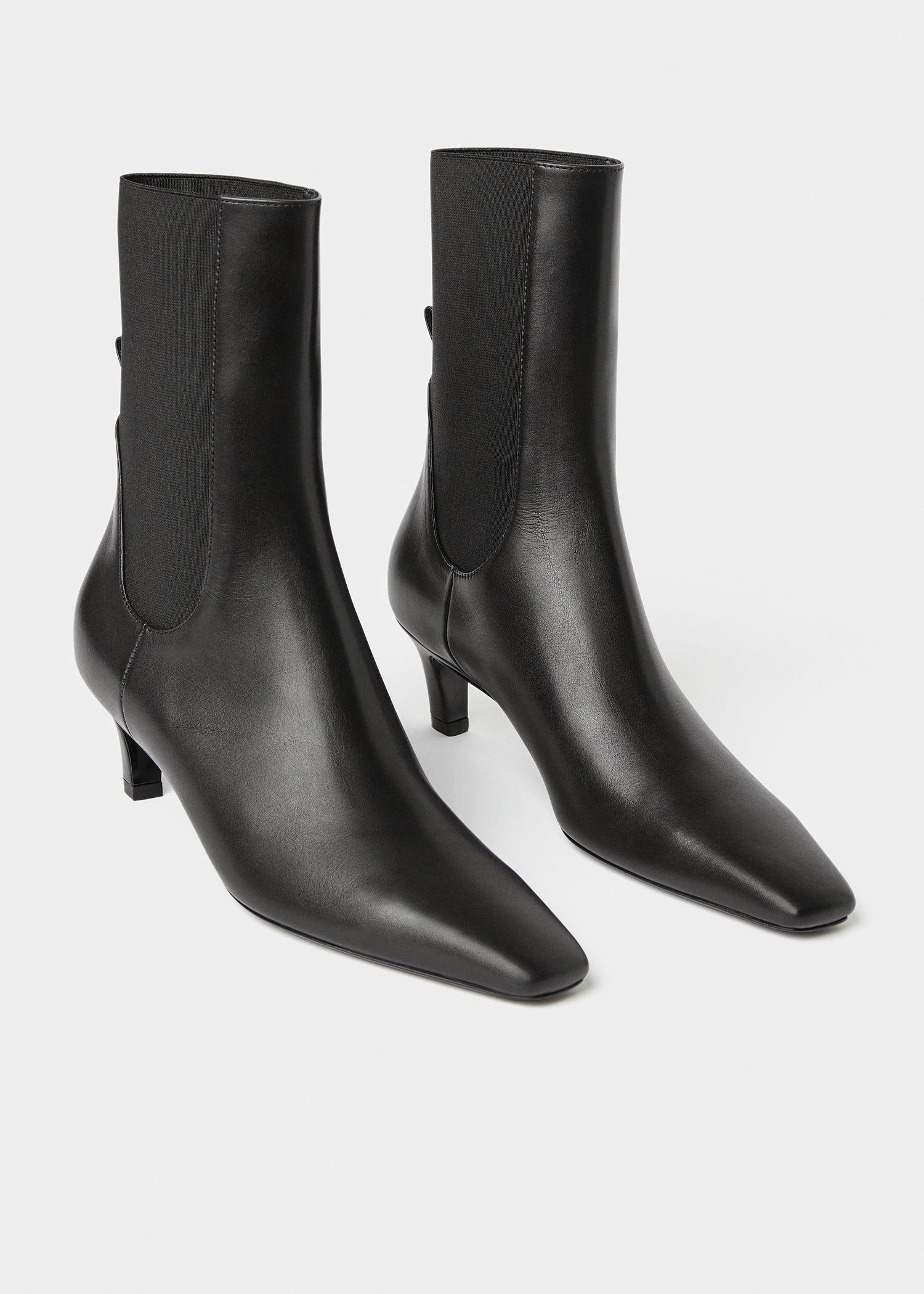 MID HEELED BOOT, CALF LEATHER WITH ELASTIC AT SIDE