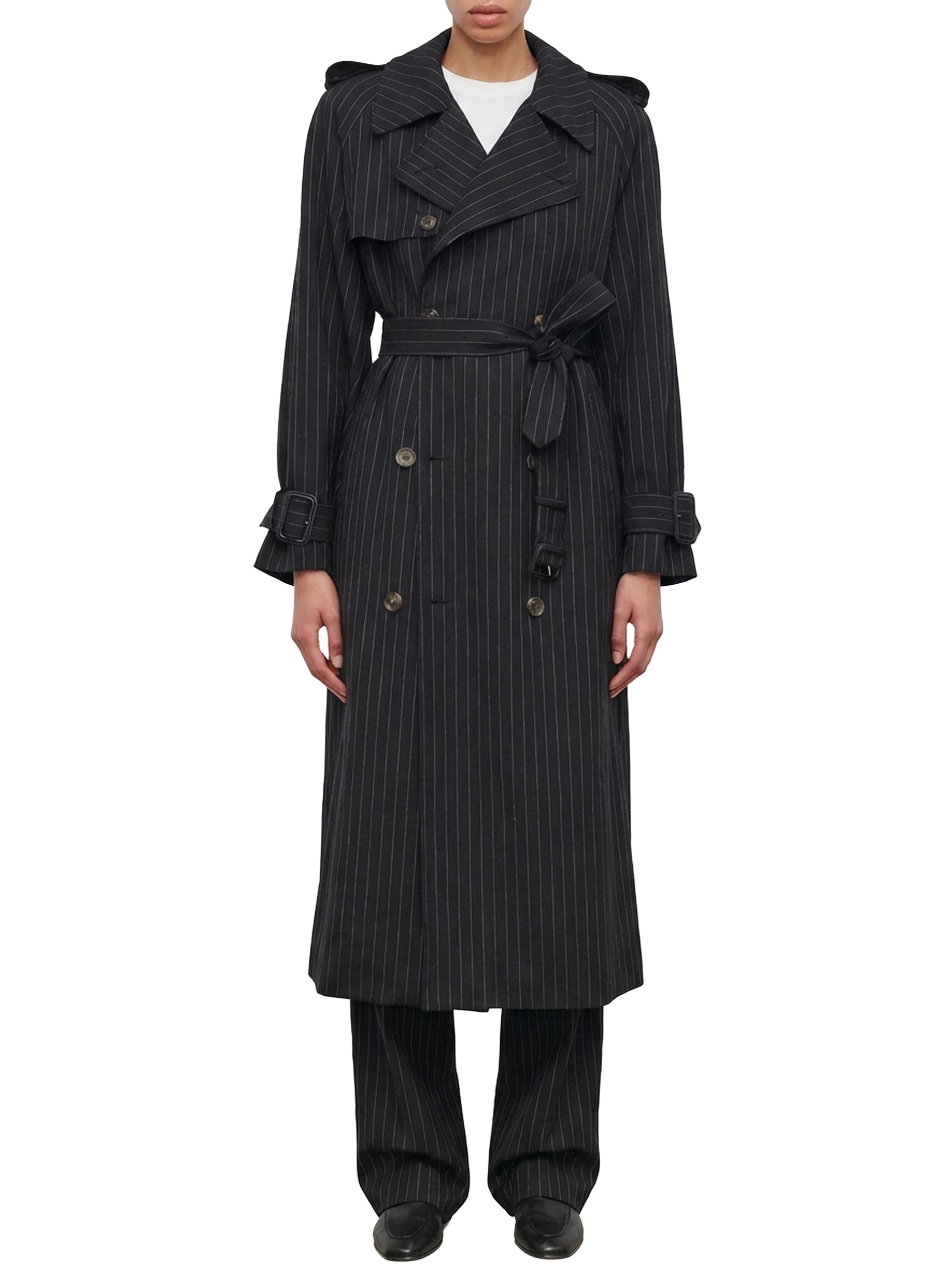 Trench coat en laine - Black Pinstripe