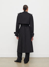 Trench coat en laine - Black Pinstripe