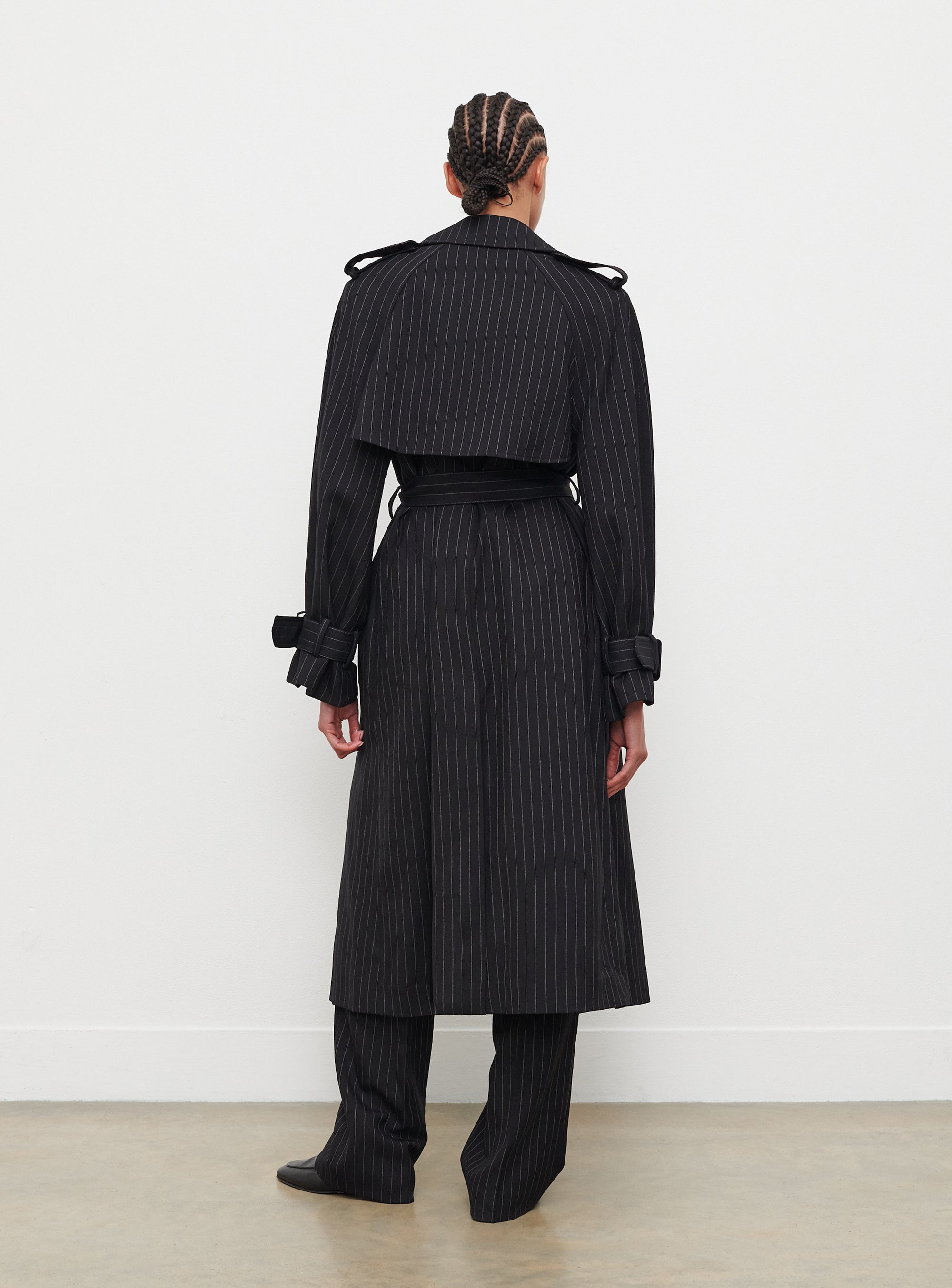 Trench coat en laine - Black Pinstripe
