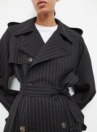 Trench coat en laine - Black Pinstripe