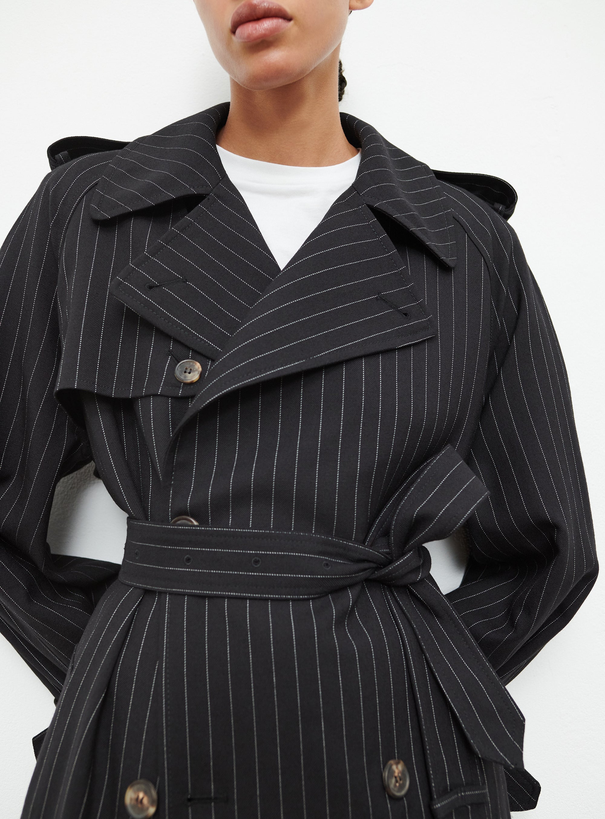 Trench coat en laine - Black Pinstripe