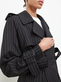 Trench coat en laine - Black Pinstripe