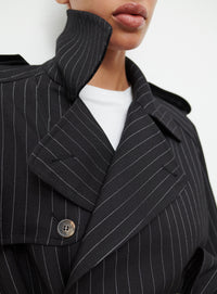 Trench coat en laine - Black Pinstripe