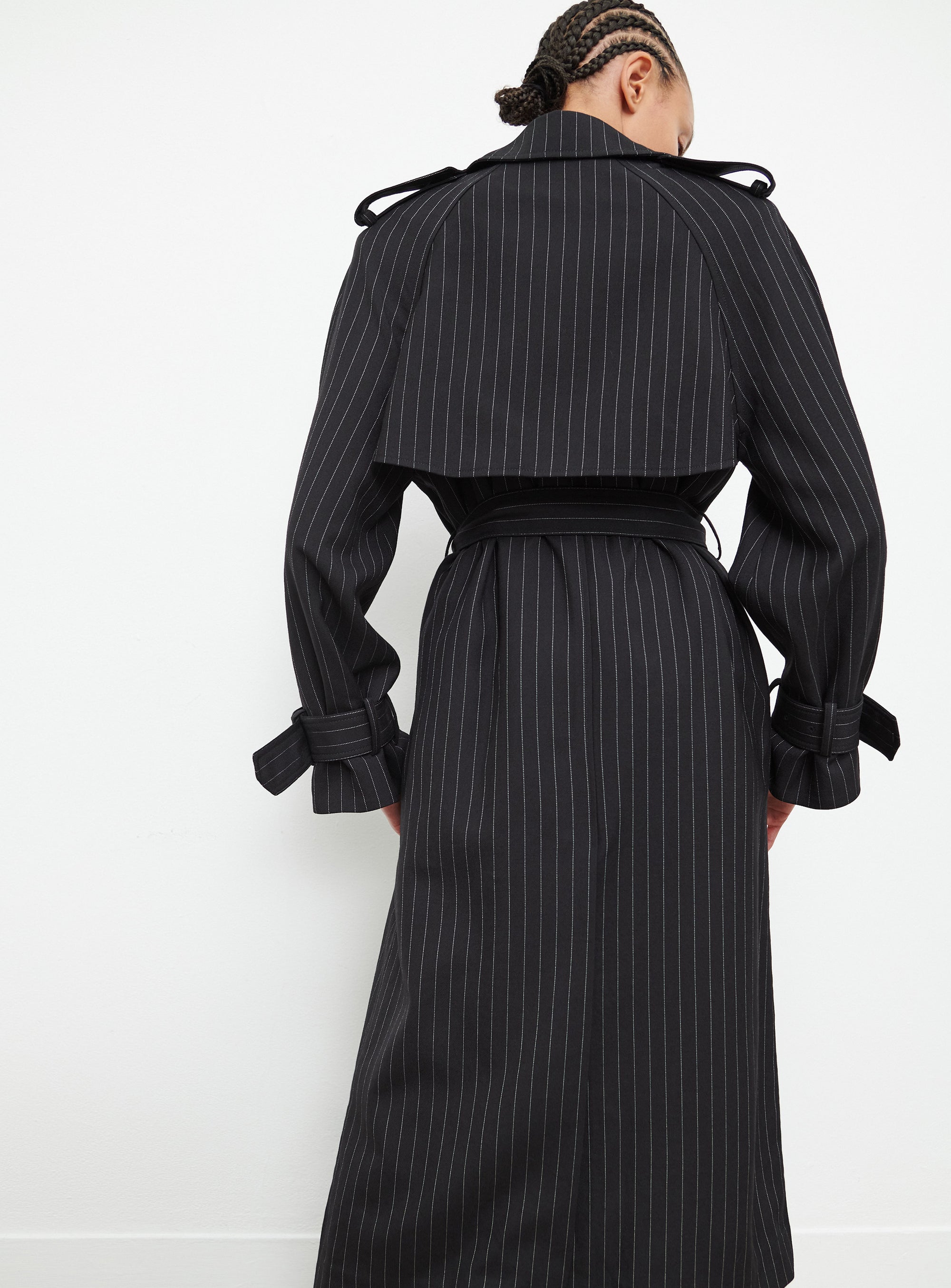 Trench coat en laine - Black Pinstripe