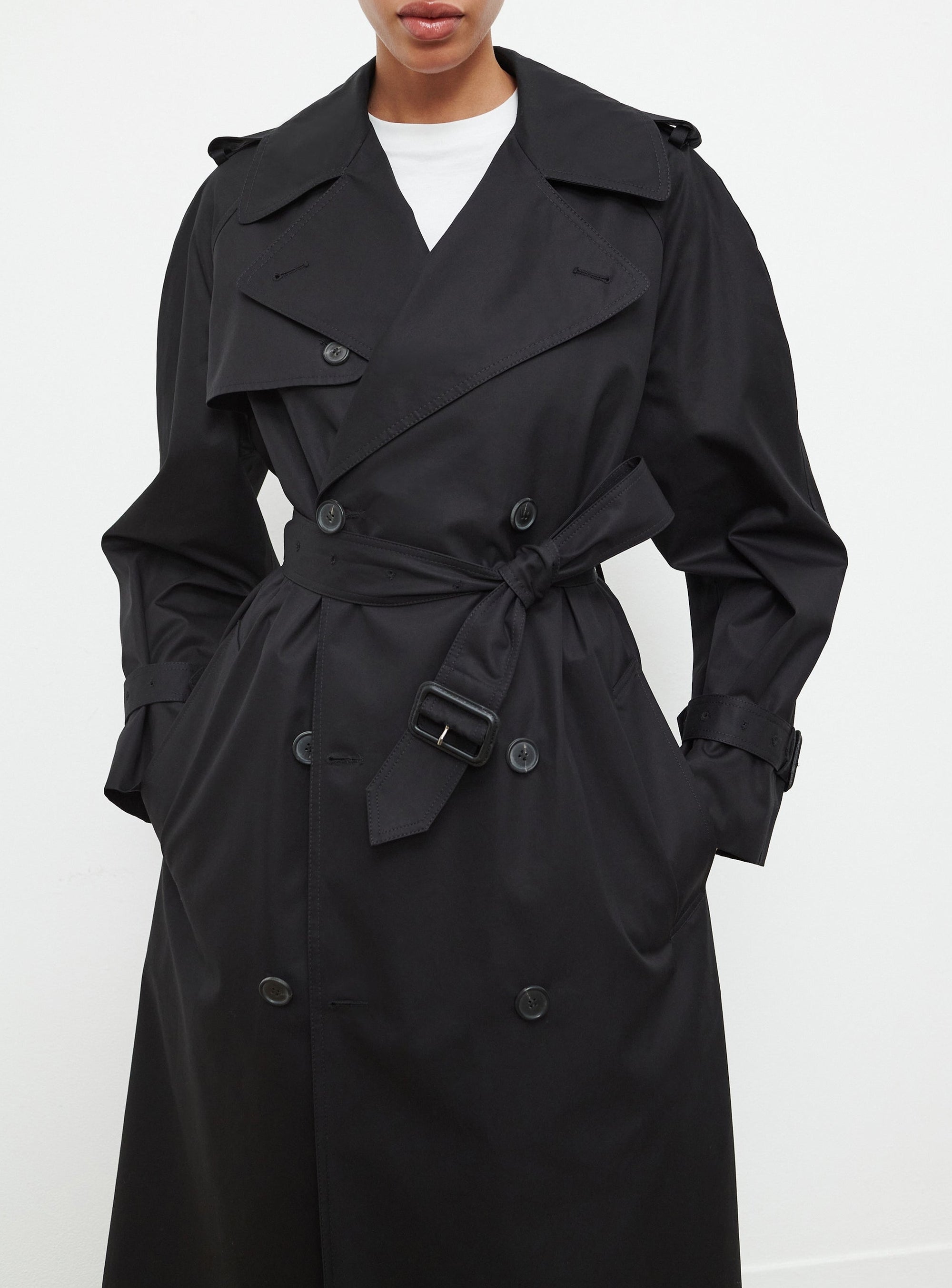 Trench coat en laine - Black Pinstripe