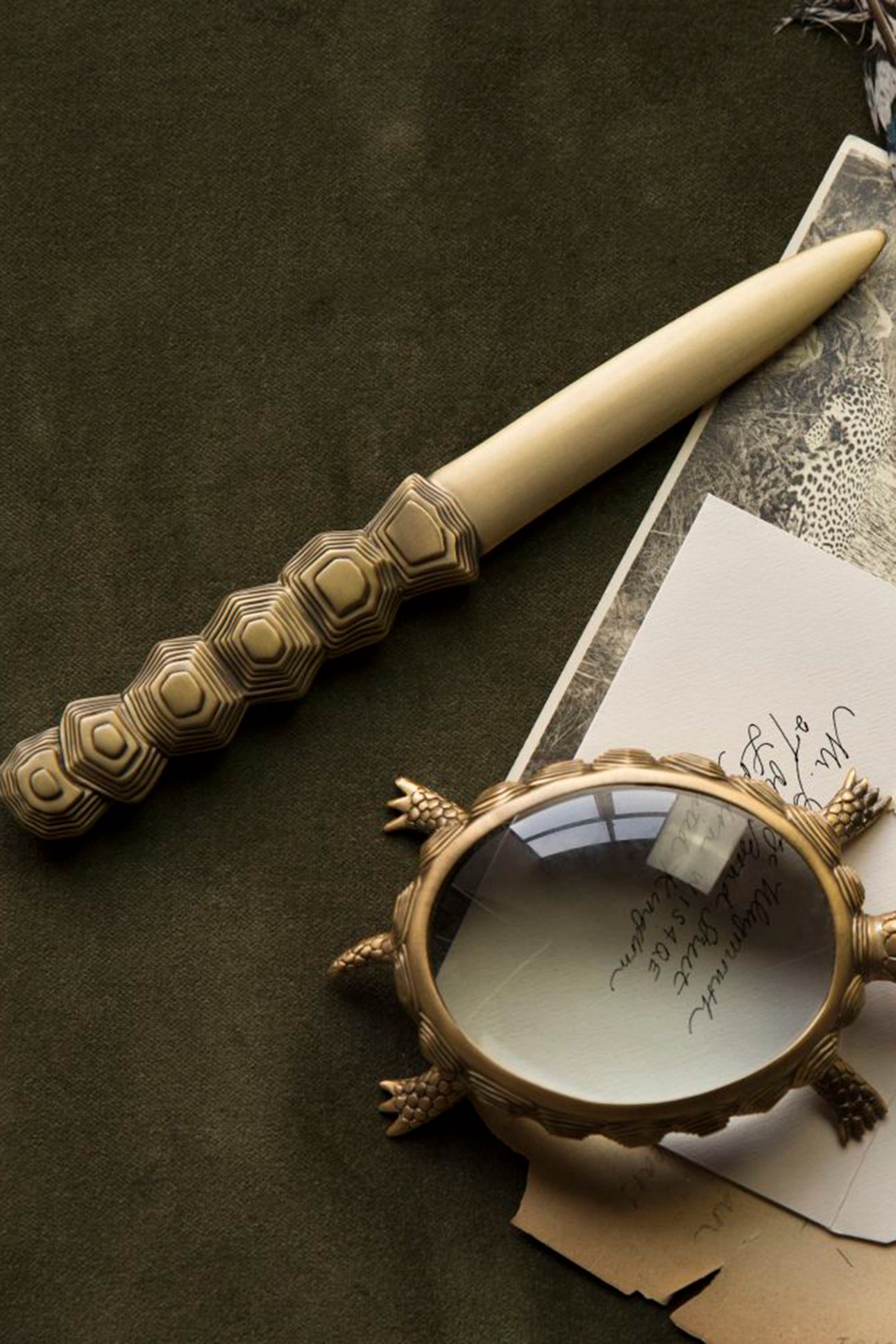 Turtle paper-knife in brass - Brown & White