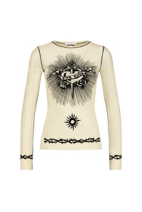 Top Tattoo imprimé en tulle - Nude