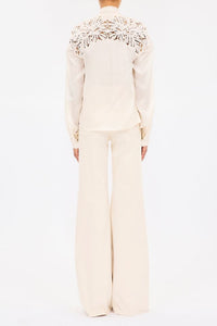 Blouse Lenora à manches longues en soie - Chalk