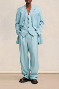 Gilet à poches passepoilées en laine - Aquamarine