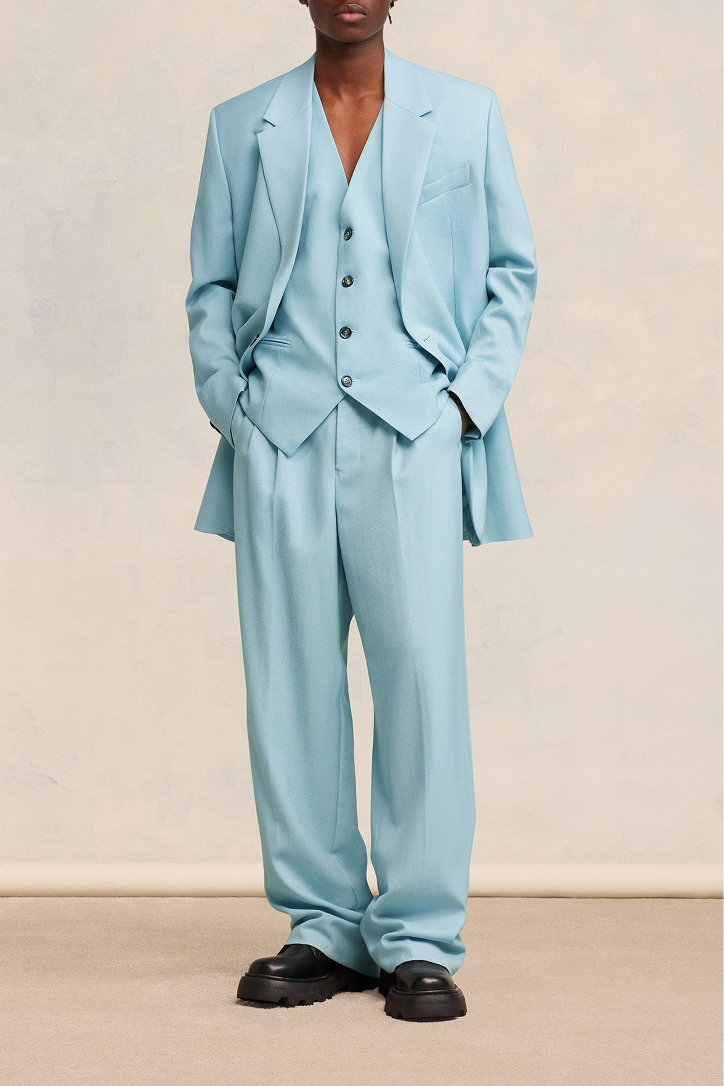 Gilet à poches passepoilées en laine - Aquamarine