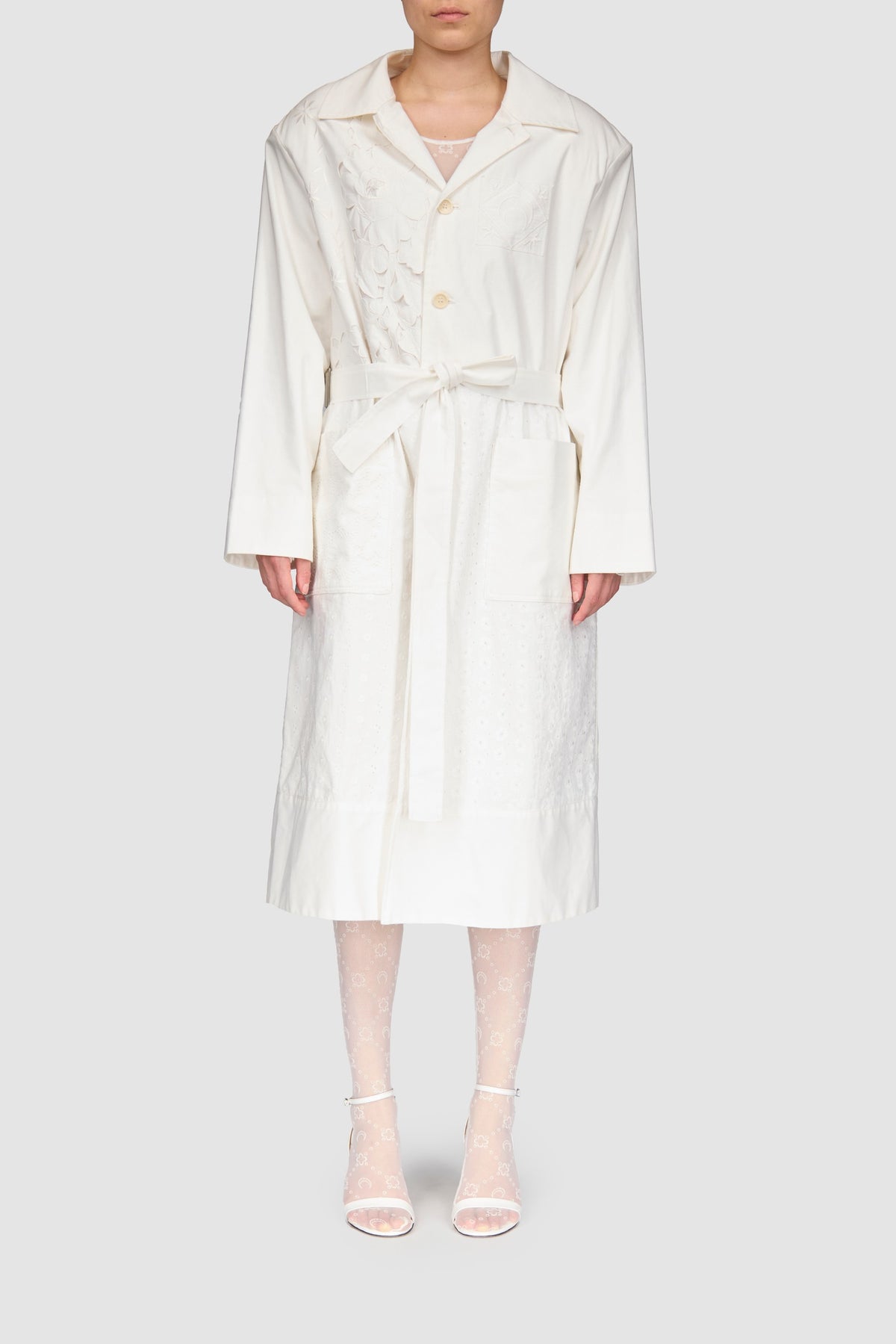 Regenerated Household Linen Long Coat - Blanc