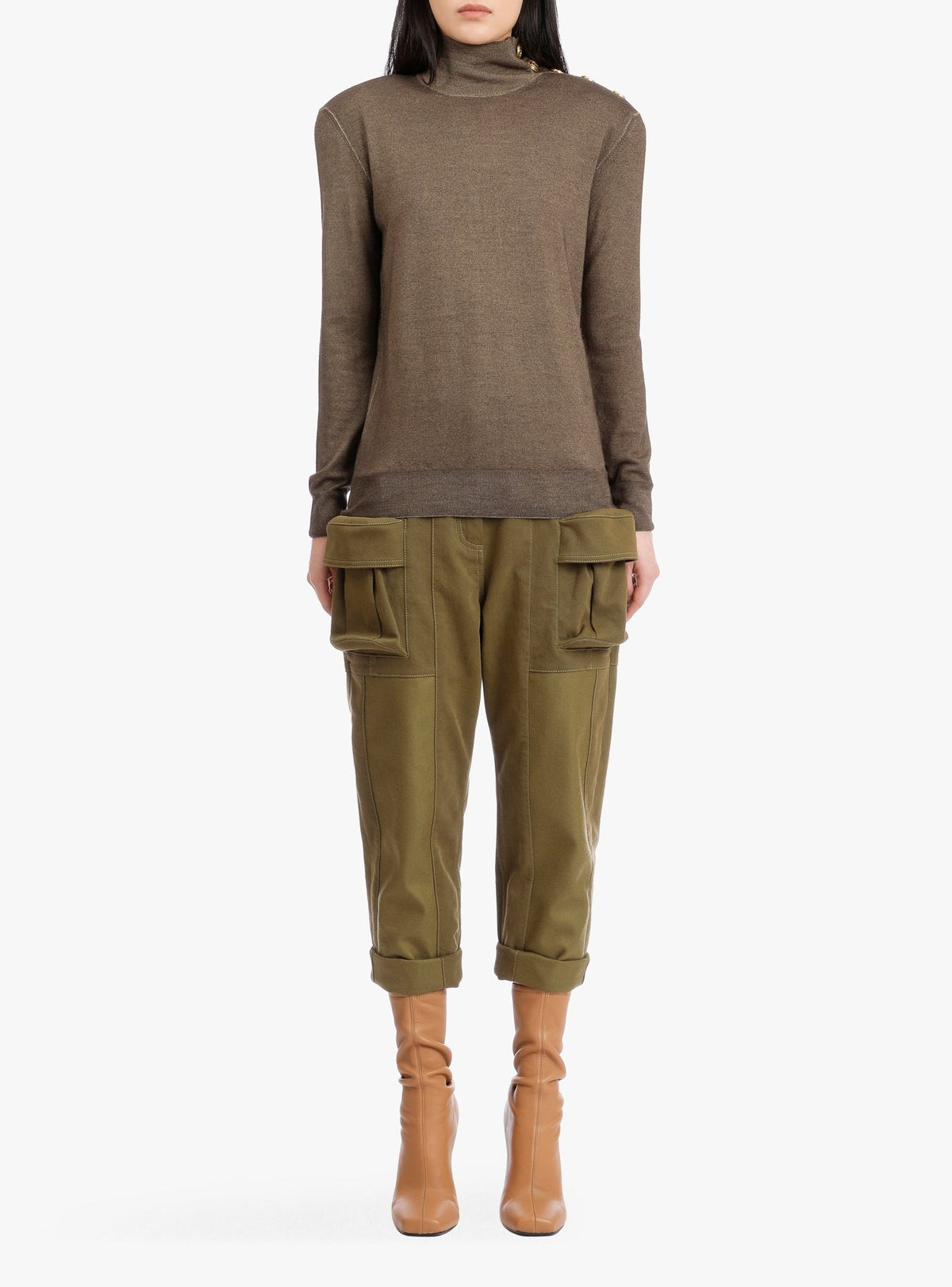 Wool funnel neck sweater - Khaki