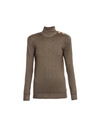 Pull 5 boutons col montant - Kaki