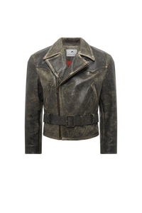 Vintage Moon Leather Biker Jacket - Gris