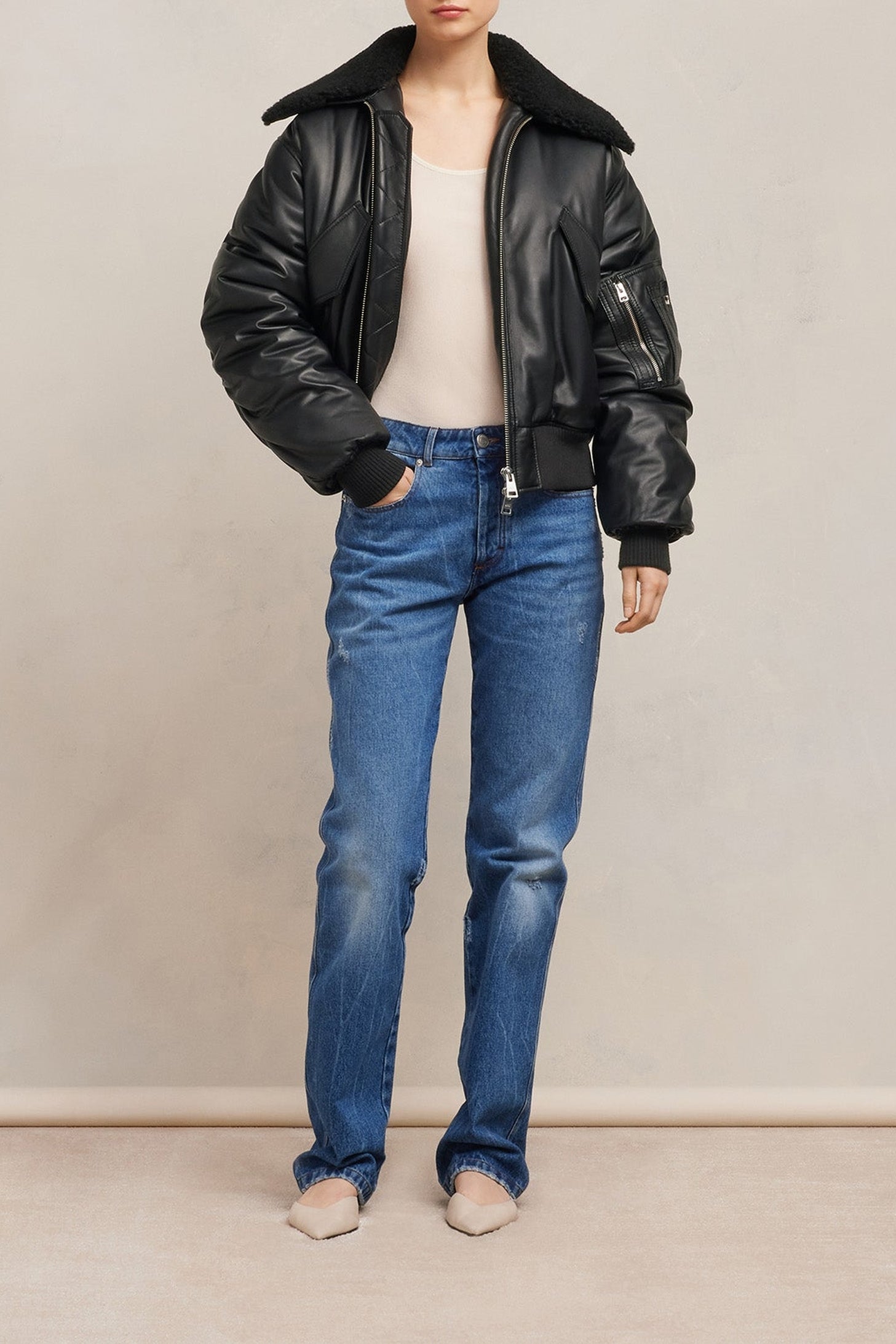 Blouson boxy en cuir - Black