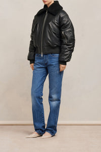 Blouson boxy en cuir - Black