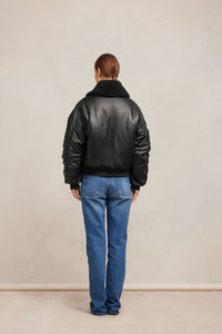 Blouson boxy en cuir - Black