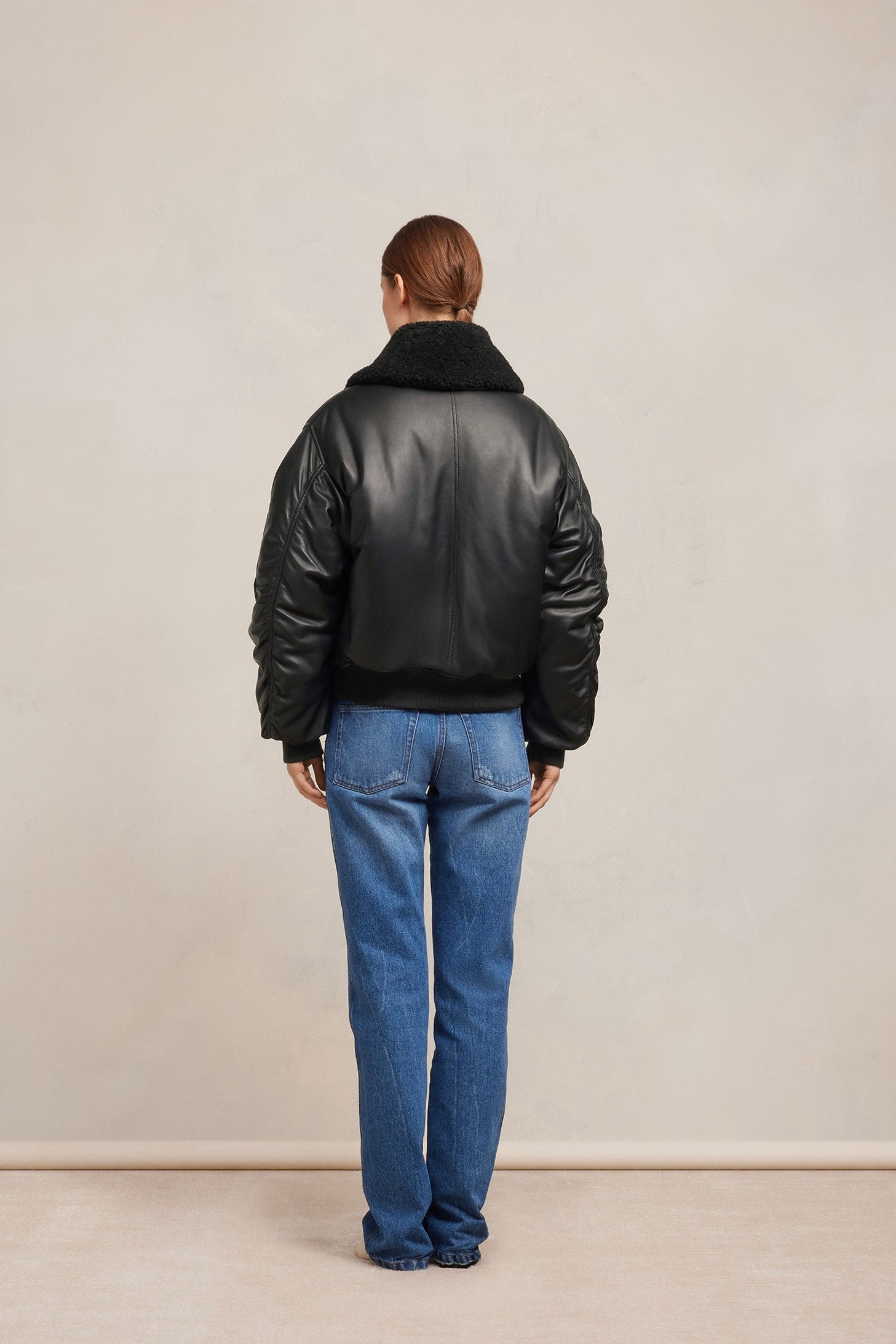 Blouson boxy en cuir - Black