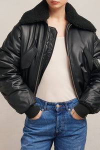 Blouson boxy en cuir - Black