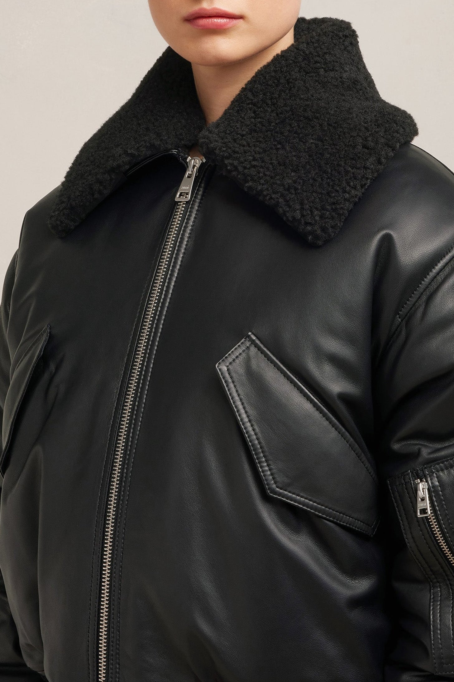 Blouson boxy en cuir - Black