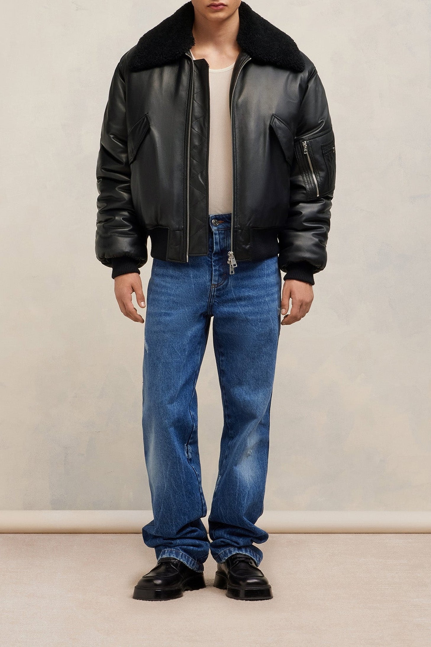 Blouson boxy en cuir - Black