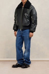 Blouson boxy en cuir - Black