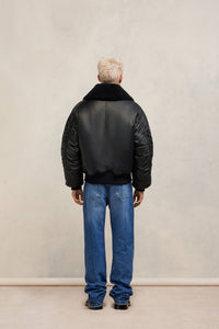 Blouson boxy en cuir - Black