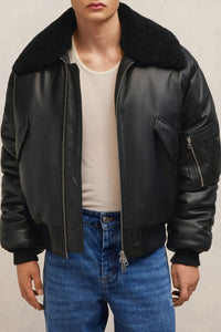 Blouson boxy en cuir - Black