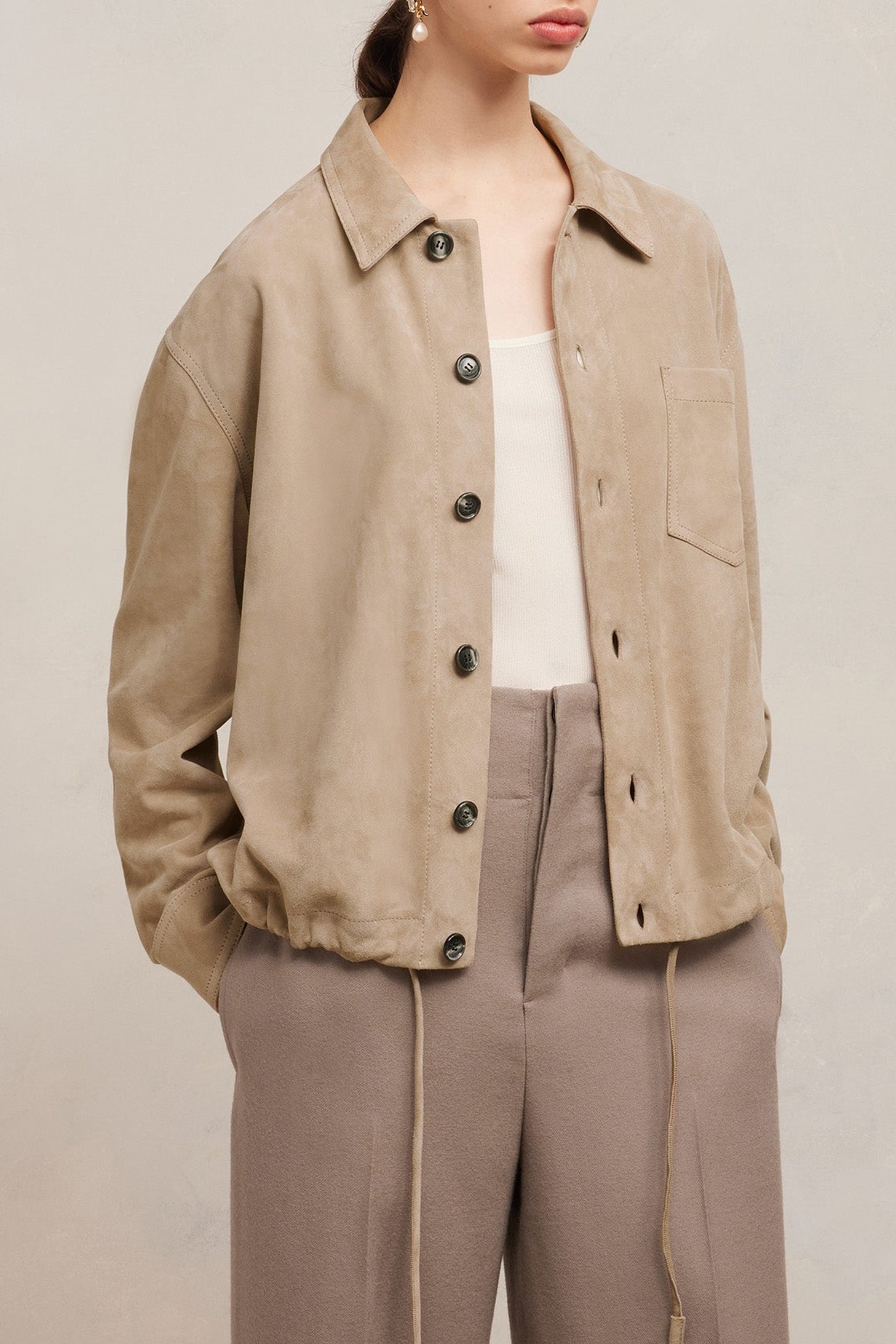 Surchemise à cordon à la taille en daim - Champagne