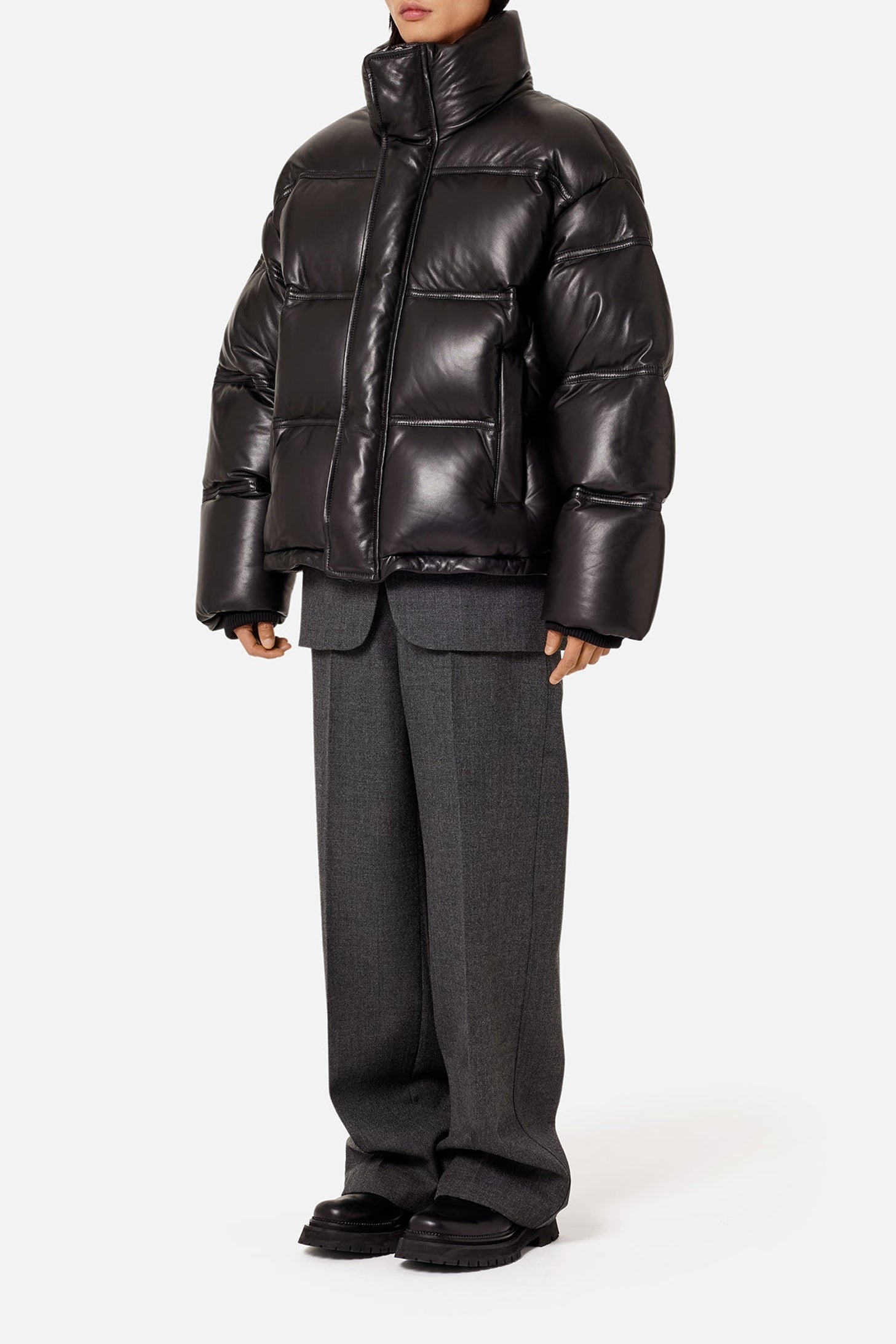 Doudoune zippée en cuir - Black