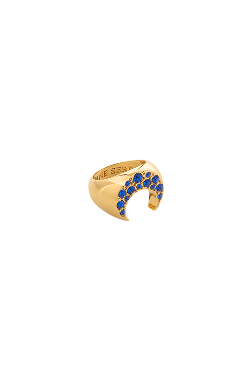 Rhinestone Gold Plated Moon Ring - Or