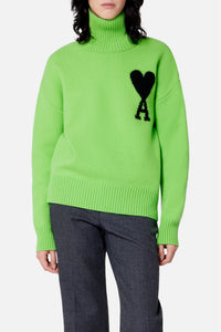 Ami de Cœur wool funnel neck jumper - Neon Green & Black