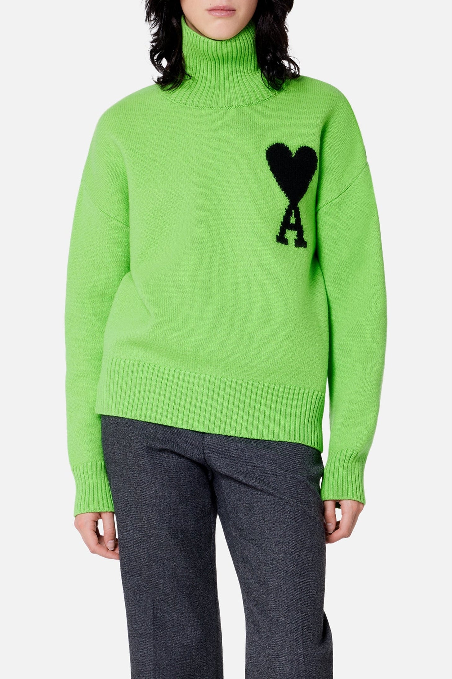 Ami de Cœur wool funnel neck jumper - Neon Green & Black