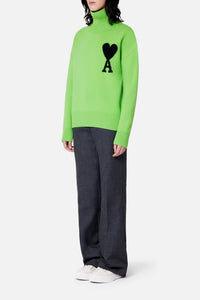 Ami de Cœur wool funnel neck jumper - Neon Green & Black