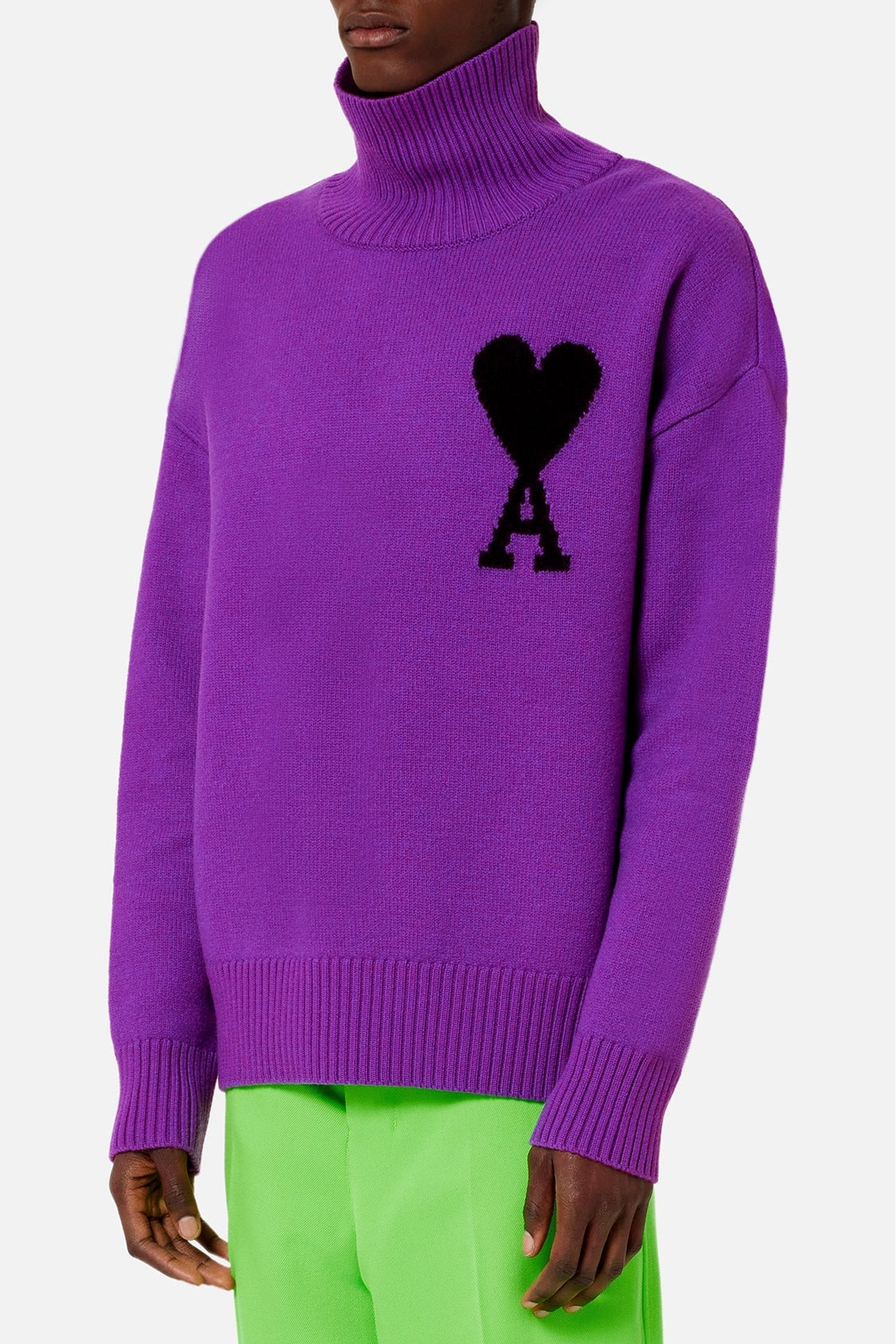 Ami de Cœur wool funnel neck jumper - Purple & Black