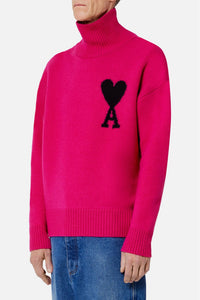 Pull col cheminée Ami de Cœur en laine - Neon Fuchsia & Black