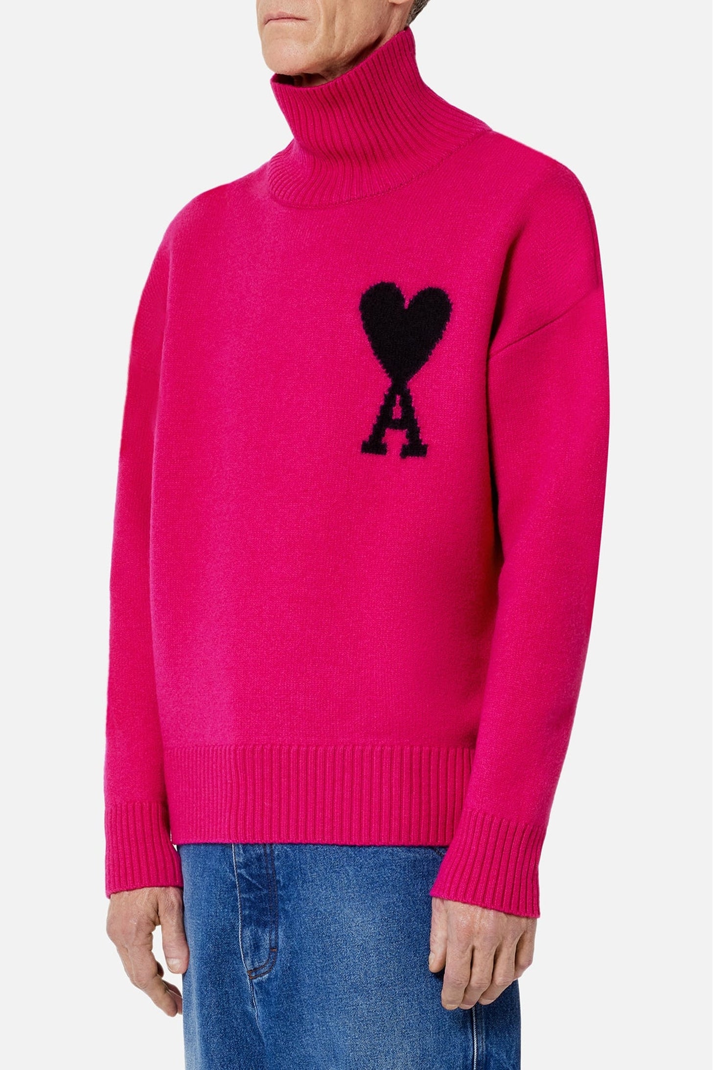 Pull col cheminée Ami de Cœur en laine - Neon Fuchsia & Black