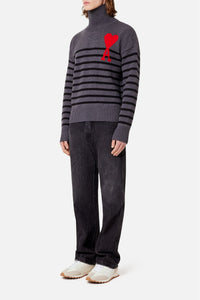Ami de Cœur wool sailor funnel neck jumper - Grey & Black & Red