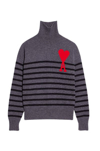 Ami de Cœur wool sailor funnel neck jumper - Grey & Black & Red