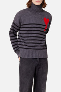 Ami de Cœur wool sailor funnel neck jumper - Grey & Black & Red