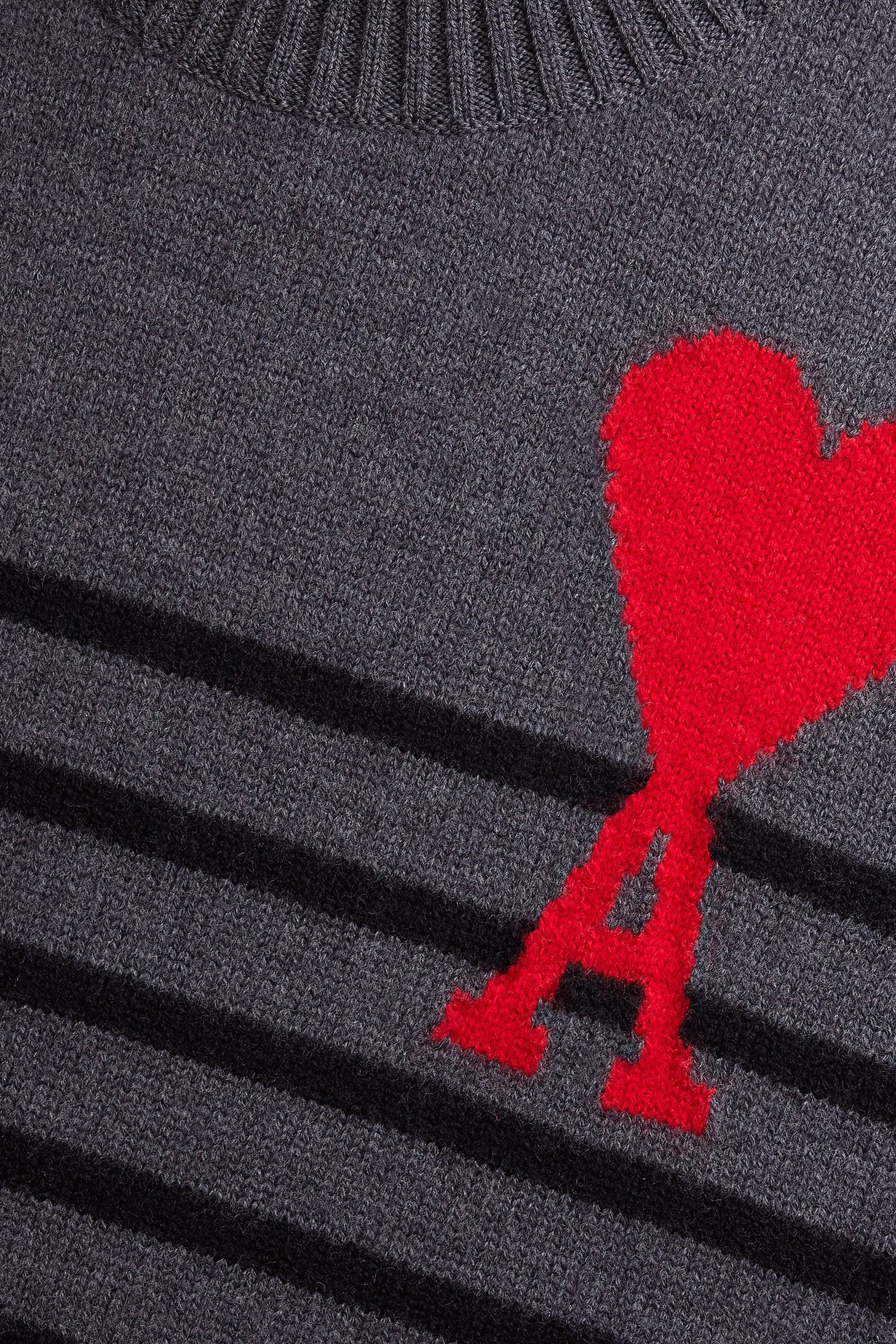 Ami de Cœur wool sailor funnel neck jumper - Grey & Black & Red