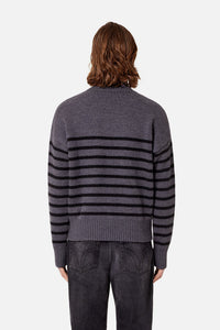 Ami de Cœur wool sailor funnel neck jumper - Grey & Black & Red